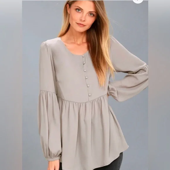 Lulu's Peplum Shirt Top Long Bishop Sleeve Feminine Style 518982 - Picture 1 of 8